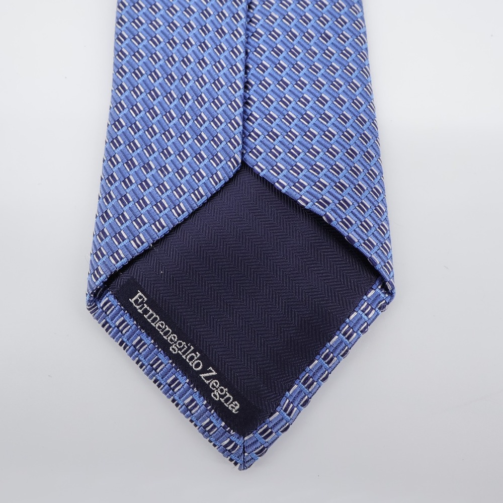 Ermenegildo Zegna Basketweave Silk Necktie‎ Blue One Size Mens OS - Picture 2 of 7